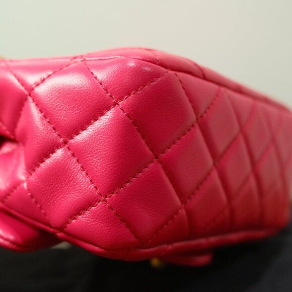 Chanel Quilted Lambskin Mini Square Flap with Pearl Crush Fuchsia Pink NWOT - Picture 9 of 16